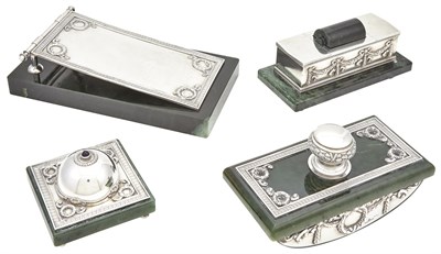 Lot 150 - Russian Silver and Hardstone Four-Piece Desk...