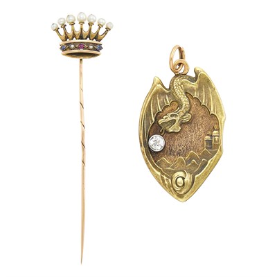 Lot 125 - Russian Jeweled Gold Pendant and Stick Pin...