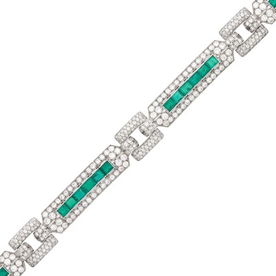 Lot 121 - Platinum, Emerald and Diamond Bracelet