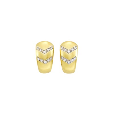 Lot 1298 - Pair of Two-Color Gold and Diamond Earclips