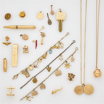 Lot 1218 - Group of Gold, Low Karat Gold and Metal Jewelry and Accessories