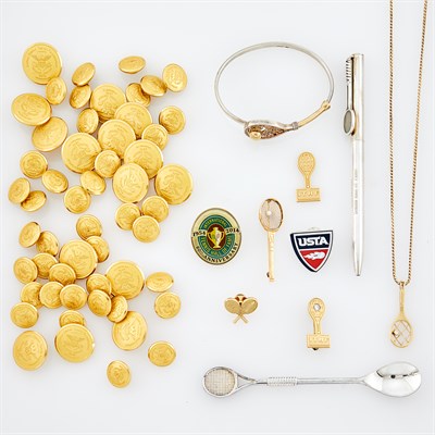 Lot 1219 - Group of Gilt-Metal, Silver, Gold and Costume Tennis Jewelry and Buttons