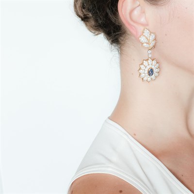 Lot 164 - Buccellati Pair of Two-Color Gold, Sapphire and Diamond Pendant-Earclips