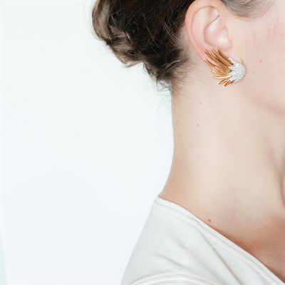 Lot 72 - Tiffany & Co., Schlumberger Pair of Gold, Platinum and Diamond 'Wing' Earclips