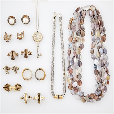 Lot 1237 - Tiffany & Co. Group of Silver and Gold Jewelry, Group of Silver Jewelry and Gump's Agate Bead Necklace