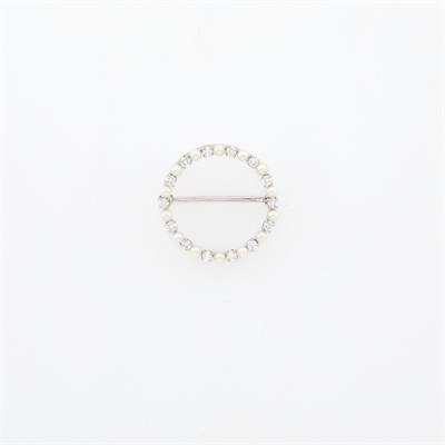 Lot 1125 - Tiffany & Co. White Gold, Cultured Pearl and Diamond Circle Pin