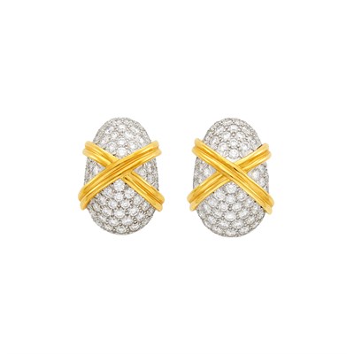 Lot 64 - Tiffany & Co., Schlumberger Pair of Platinum, Gold and Diamond Earclips