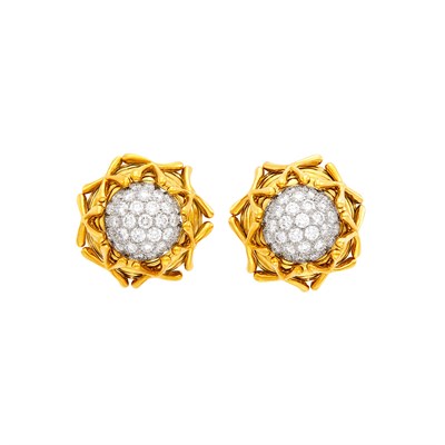 Lot 111 - Tiffany & Co., Schlumberger Pair of Gold, Platinum and Diamond Earclips