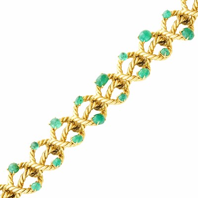 Lot 5 - Gold and Cabochon Emerald Bracelet