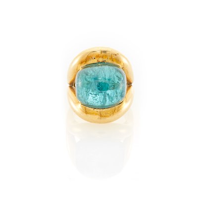 Lot 1008 - Gold and Cabochon Bluish Green Tourmaline Ring