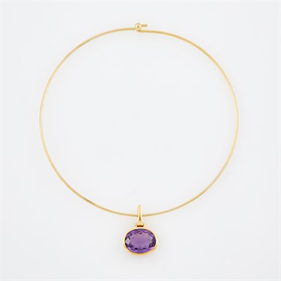 Lot 1002 - Andrew Clunn Gold and Amethyst Pendant with Gilt-Metal Omega Necklace