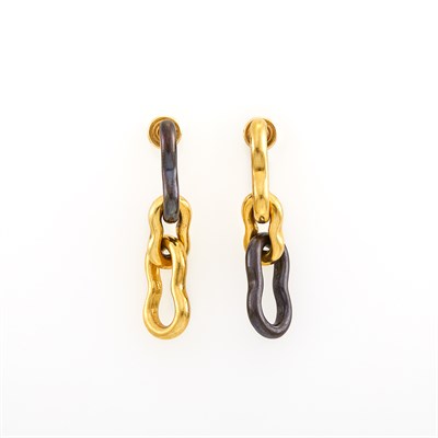 Lot 1042 - Tiffany & Co. Pair of Gold and Oxidized Silver Pendant-Earclips