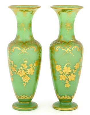 Lot 411 - Pair of French Green Opaline and...