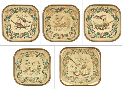 Lot 337 - Set of Five Embroidered Silk Chair Covers,...