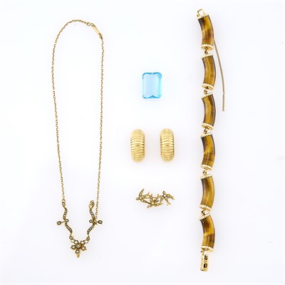 Lot 92 - Group of Jewelry and Unmounted Blue Glass