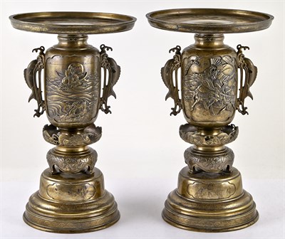 Lot 84 - A Very Fine Pair of Japanese Bronze and Mixed...