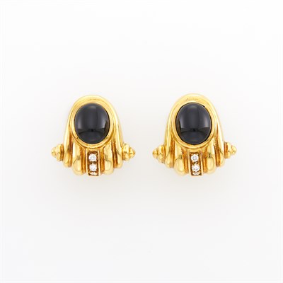 Lot 1040 - Cartier Pair of Gold, Black Onyx and Diamond Earclips