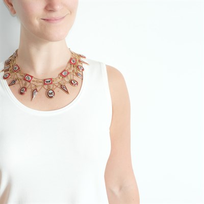 Lot 77 - Antique Gold, Red Stone and Micromosaic Fringe Necklace