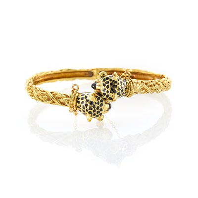 Lot 1041 - Martine Gold and Enamel Panther Bangle Bracelet
