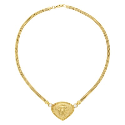 Lot 1185 - David Stern Gold and Diamond Mesh Necklace