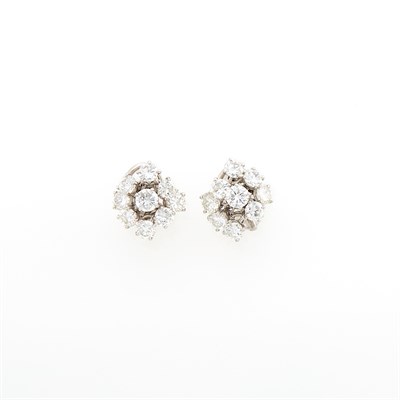 Lot 1104 - Pair of Platinum and Diamond 'En Tremblant' Earclips