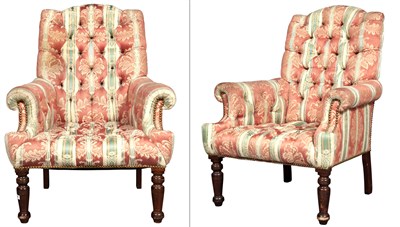 Lot 239 - Pair of Stained Beechwood and Silk-Upholstered...