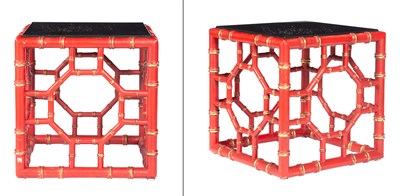 Lot 234 - Pair of Coral-Painted and Parcel-Gilt Faux...