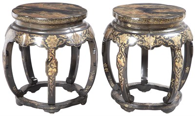 Lot 248 - Pair of Chinese Lacquer Barrel-Form Stools...