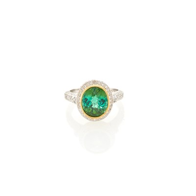 Lot 1276 - White Gold, Tourmaline and Diamond Ring
