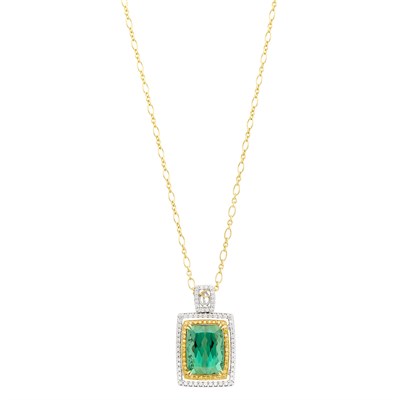 Lot 1271 - Two-Color Gold, Tourmaline, Yellow Diamond and Diamond Pendant with Gold Chain