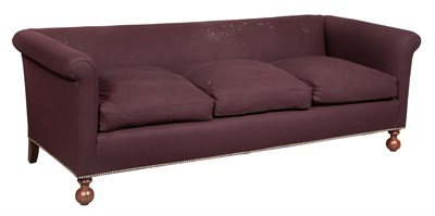 Lot 93 - Maroon Felt-Upholstered Three-Cushioned Sofa...
