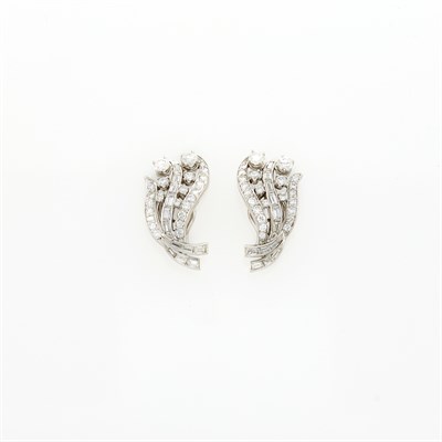 Lot 1083 - Pair of Platinum and Diamond Earrings