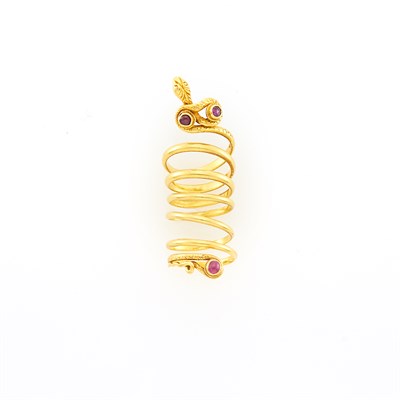 Lot 1022 - Zolotas High Karat Gold and Cabochon Ruby Coiled Snake Ring