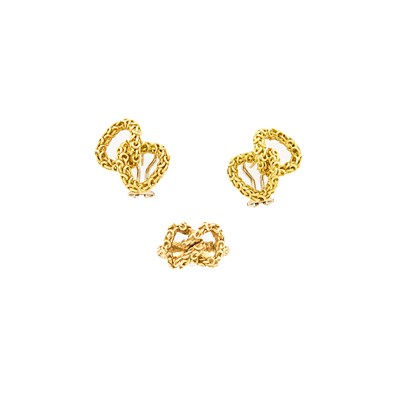 Lot 1285 - Pair of Gold Earrings and Ring