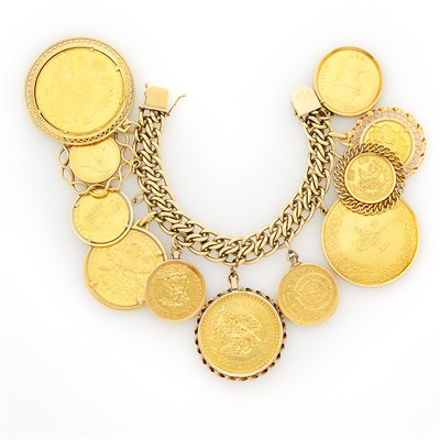 Lot 1054 - Gold Coin Charm Bracelet