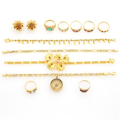 Lot 1166 - Group of Gold Jewelry