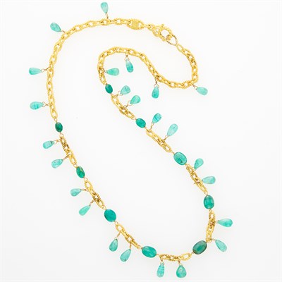 Lot 1205 - Judith Ripka Gold, Emerald Bead and Diamond Fringe Chain Necklace