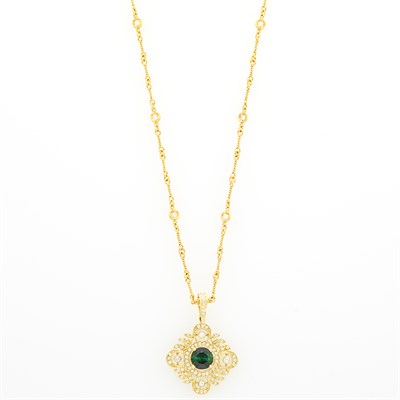 Lot 1267 - Gold, Tourmaline and Diamond Pendant-Necklace
