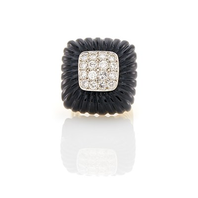 Lot 1036 - Two-Color Gold, Fluted Black Onyx and Diamond Ring