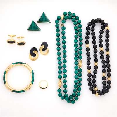 Lot 1043 - Group of Gold and Hardstone Jewelry