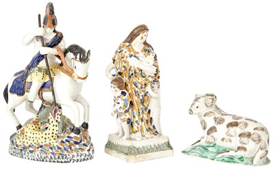 Lot 141 - Three Staffordshire Pottery Figures or Groups...