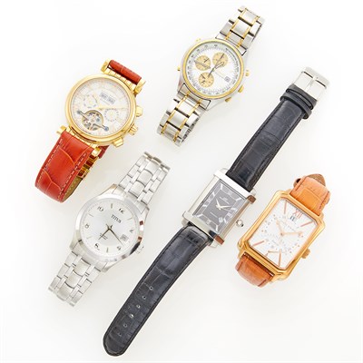 Lot 155 - Five Stainless Steel and Gilt-Metal Wristwatches