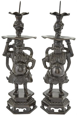 Lot 369 - A Pair of Chinese Bronze "Foreigner" Prickets...