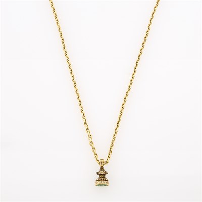 Lot 79 - Long Gold Fob Chain with Green Glass Seal
