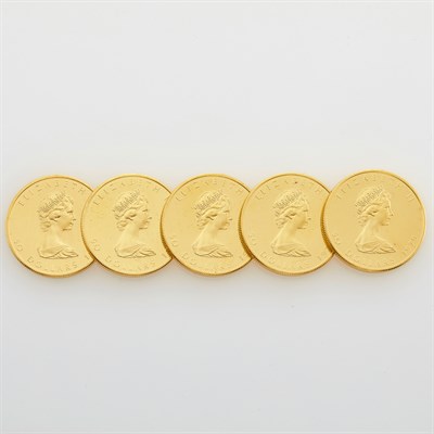 Lot 4 - Canada 1979 $50 Gold Maple Leafs Lot of five...