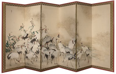 Lot 323 - A Japanese Six-Fold Byobu Screen Meiji period...