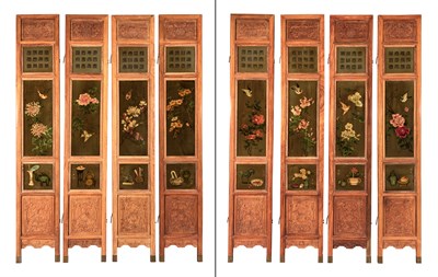 Lot 429 - A Chinese Painted Glass and Hardwood...