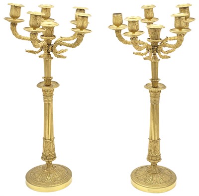 Lot 407 - Pair of Empire Ormolu Six-Light Candelabra...