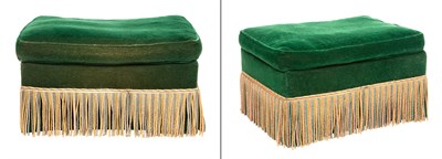 Lot 141 - Pair of Green Velvet-Upholstered Ottomans Each...