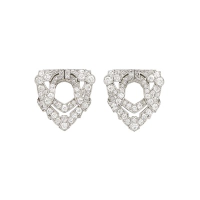 Lot 147 - Raymond Yard Pair of Platinum and Diamond Clip-Brooches